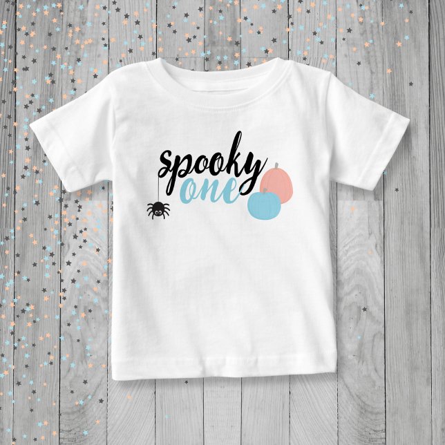 Camiseta De Bebé Espeluznante primer cumpleaños azul (Spooky One Birthday Shirt)