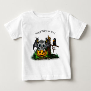 Camiseta De Bebé Esperando Halloween , Cute Bat y Raven