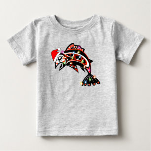Camiseta De Bebé Espíritu de salmón Haida con luces de Navidad