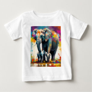 Camiseta De Bebé Esplash De Color De La Mamita Y El Elefante Del Be
