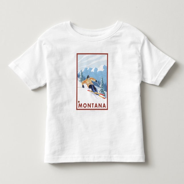 Camiseta De Bebé Esquiador de la nieve de Downhhill - Montana (Anverso)
