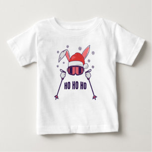 Camiseta De Bebé Esquiando Santa Rabbit con Santa Hat y los postes