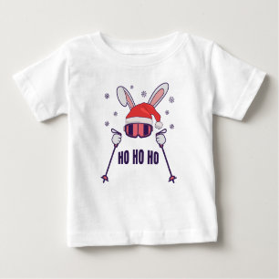 Camiseta De Bebé Esquiando Santa Rabbit con Santa Hat y los postes 