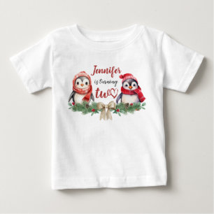 Camiseta De Bebé Está cumpliendo DOS   Pingüino Navidad Cumpleaños 