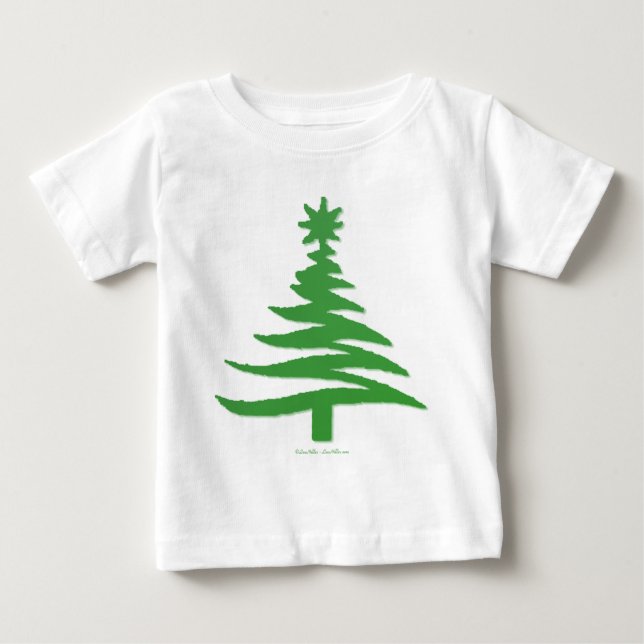 Camiseta De Bebé Esténcil de árbol de navidad verde (Anverso)