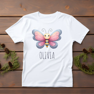 Camiseta De Bebé Estética Bonita de Niñas Mariposa Rosa y Gris