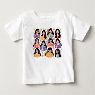 Camiseta De Bebé Estética del Arte Popular Colorido Retratos de Muj