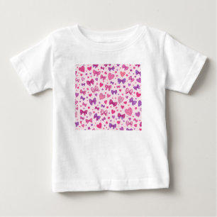 Camiseta De Bebé Estilo Coquette Rosa Morado Lazo y Corazón Patrón