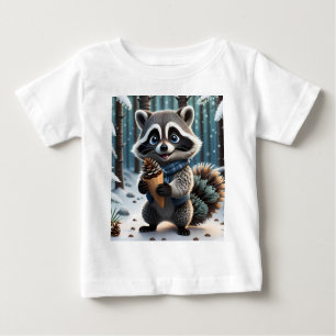 Camiseta De Bebé Estilo kawaii lindo Raccoon con un cono de crema d