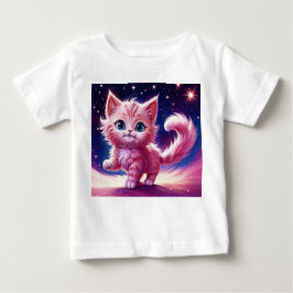 Camiseta De Bebé Estilo moderno felino rosado de gato cósmico