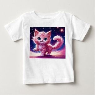 Camiseta De Bebé Estilo moderno felino rosado de gato cósmico