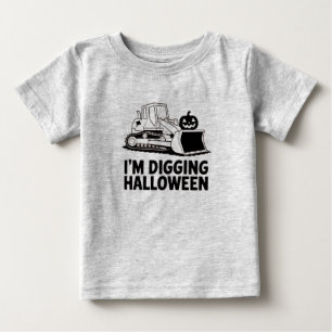 Camiseta De Bebé Estoy Cavando Halloween Cara de Calabaza Tractor N