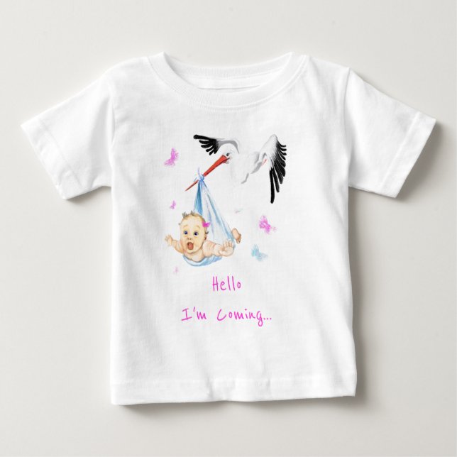Camiseta De Bebé Estoy llegando. Stork Cargando Diversión Del Bebé  (Anverso)