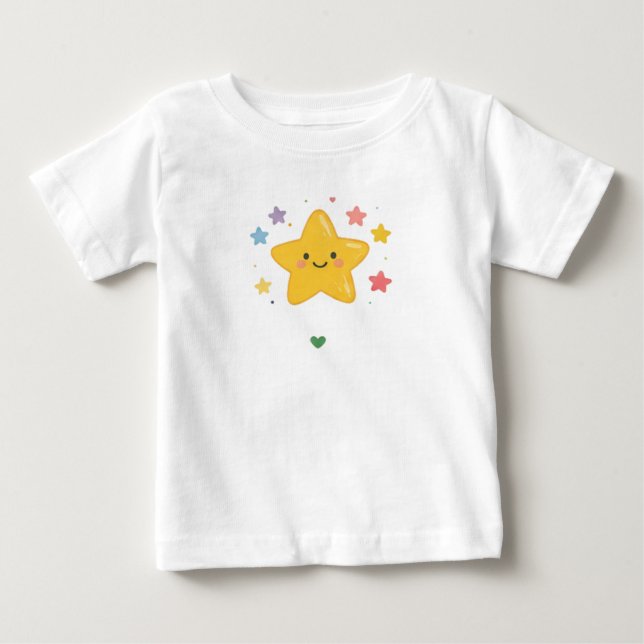 Camiseta De Bebé Estrella Amarilla Sonriente y Lindo Arcoíris de Ch (Anverso)