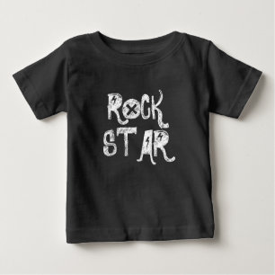 Camiseta De Bebé Estrella de rock negro blanco cráneo texto roquero