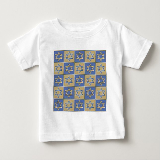 Camiseta De Bebé Estrella Judaica De David Metalizado Gold Blue (Anverso)