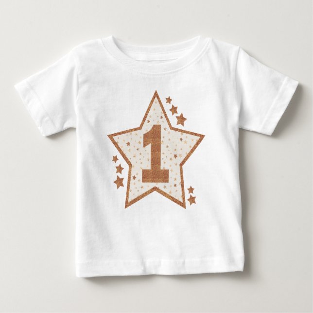 Camiseta De Bebé Estrella rosa y dorada de primer cumpleaños (Anverso)