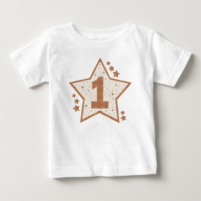 Camiseta De Bebé Estrella rosa y dorada de primer cumpleaños (Anverso)