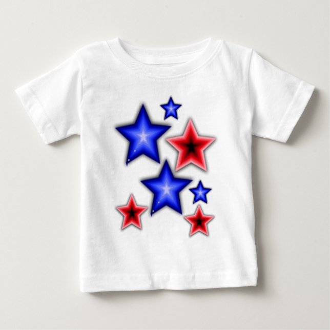 Camiseta De Bebé Estrellas brillantes azules y rojas (Anverso)