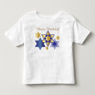 Camiseta De Bebé Estrellas doradas y azules de David Happy Hanukkah