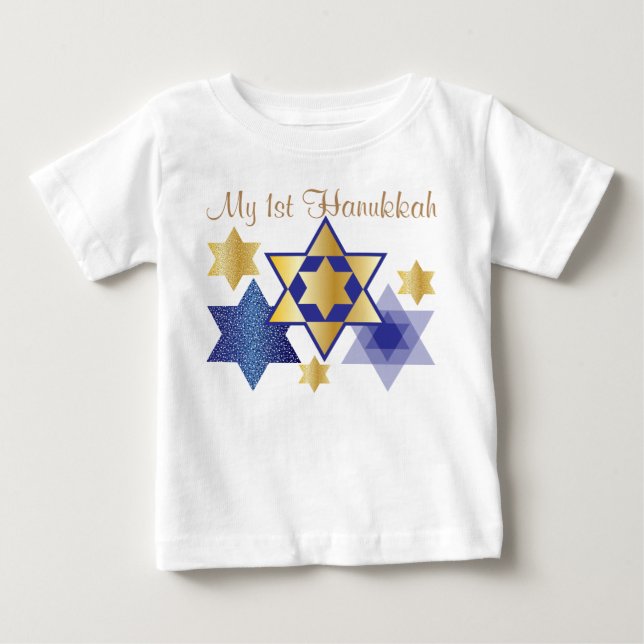 Camiseta De Bebé Estrellas doradas y azules de David Mi primer Hanu (Anverso)