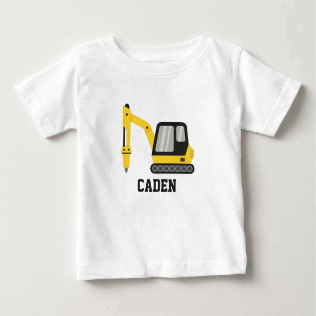 Camiseta De Bebé Excavadora Amarilla de Construcción Vehículo Rompe (Anverso)