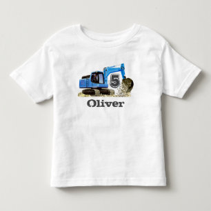Camiseta De Bebé Excavadora de excavadoras azules de quinto cumplea