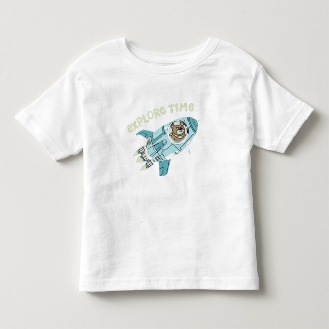 Camiseta De Bebé Explora el Tiempo" Oso Astronauta Cohete Espacial  (Anverso)