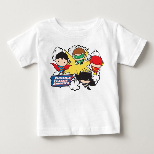 Camiseta De Bebé Explosión de la Liga de Justicia de Chibi (Anverso)