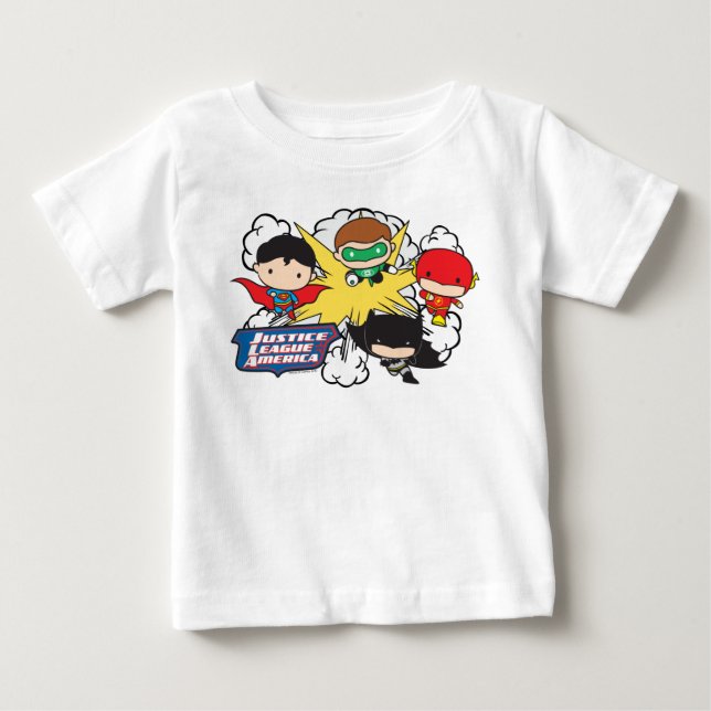 Camiseta De Bebé Explosión de la Liga de Justicia de Chibi (Anverso)