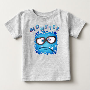 Camiseta De Bebé Expresiones divertidas Cara de monstruo azul oscur
