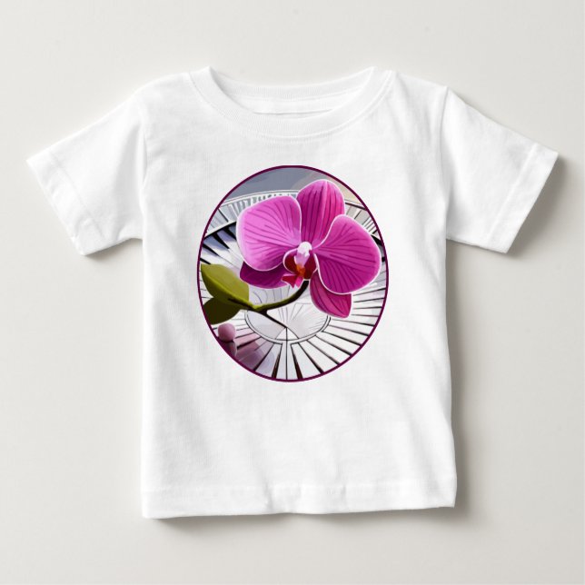 Camiseta De Bebé Exquisito orquídea rosa descansa en placa plateada (Anverso)