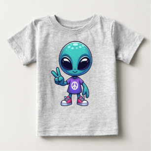Camiseta De Bebé Extraterrestre de Paz Adorable & Nave Espacial