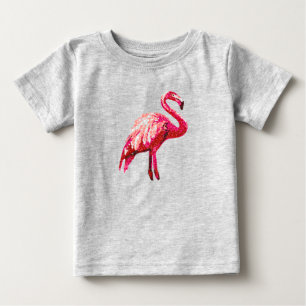 Camiseta De Bebé Falso Flamenco Tropical de Pájaro Impreso con Lent