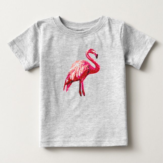 Camiseta De Bebé Falso Flamenco Tropical de Pájaro Impreso con Lent (Anverso)