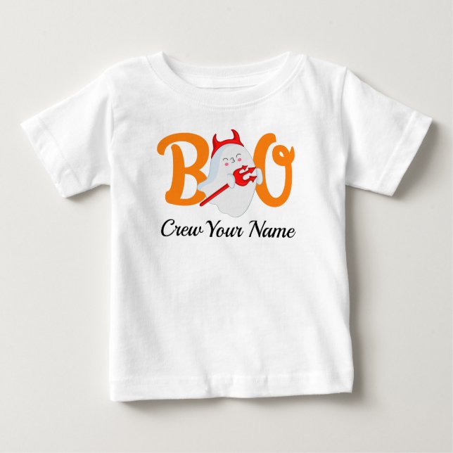 Camiseta De Bebé Familia de Boo Crew Naranja Halloween Personalizad (Anverso)