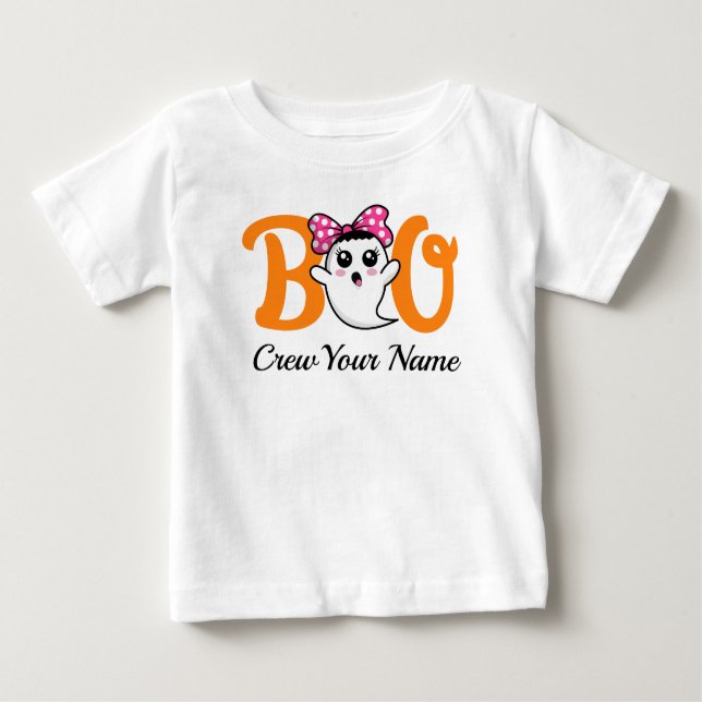 Camiseta De Bebé Familia de Boo Crew Naranja Halloween Personalizad (Anverso)