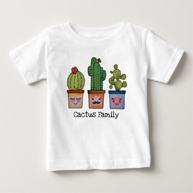 Camiseta De Bebé Familia de Cactus Adorable en Acuarela (Anverso)