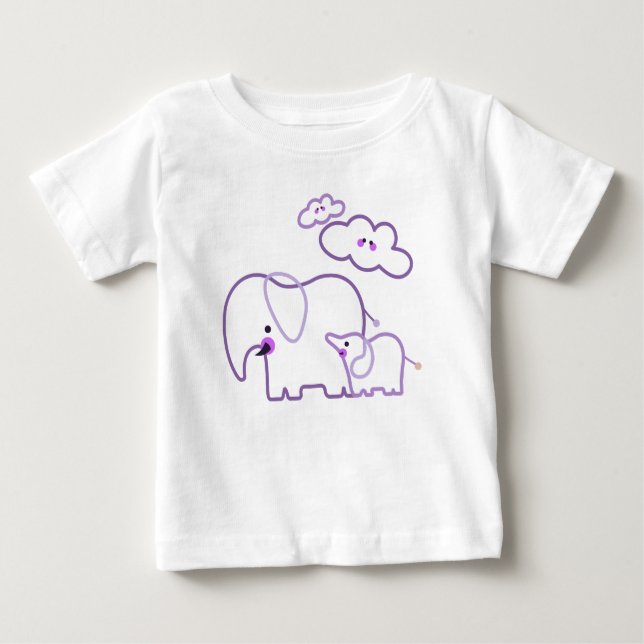 Camiseta De Bebé Familia de elefantes con nubes púrpura (Anverso)