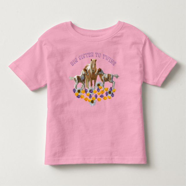 Camiseta De Bebé Familia de Pony HERMANA MAYOR DE MELLIZOS (Anverso)