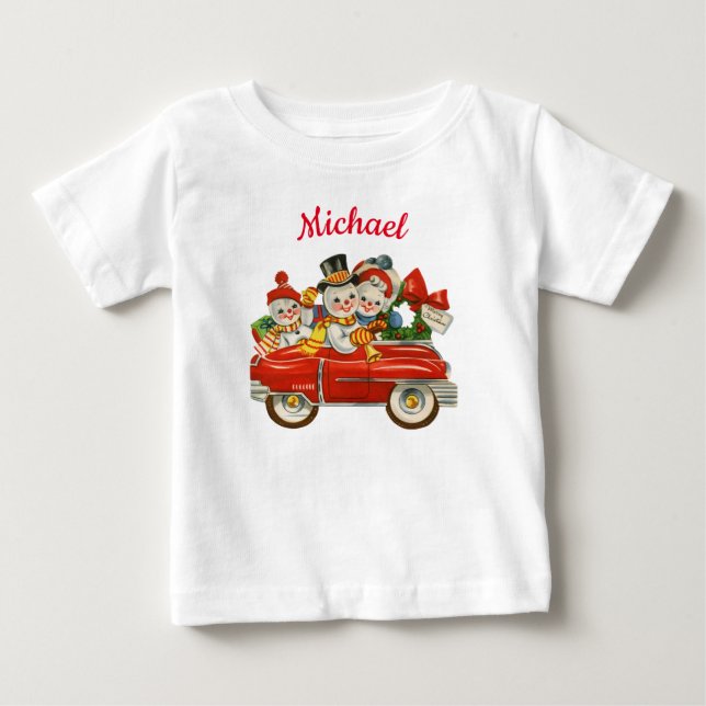 Camiseta De Bebé Familia Snowman en Navidades de auto nombre person (Anverso)