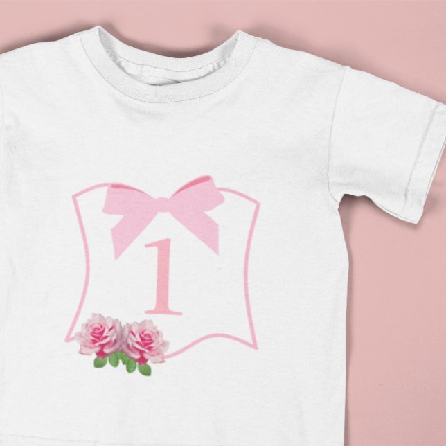 Camiseta De Bebé Fancy One Bow Floral 1st Birthday (Subido por el creador)