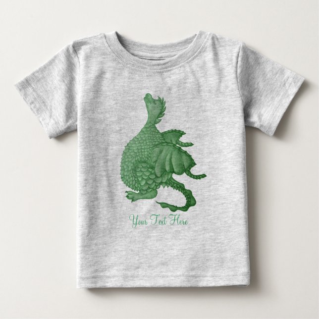 Camiseta De Bebé fantasía mítica criatura dragón verde lindo (Anverso)
