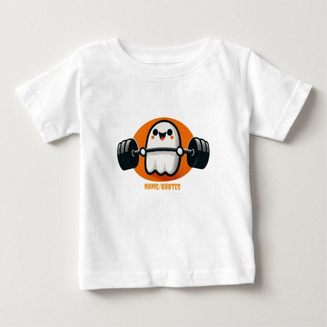 Camiseta De Bebé Fantasma Adorable Levantando Pesas (Anverso)