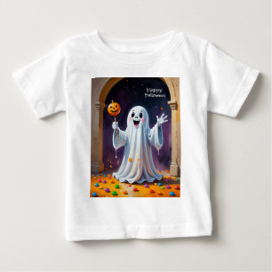 Camiseta De Bebé Fantasma Alegre con Calabaza