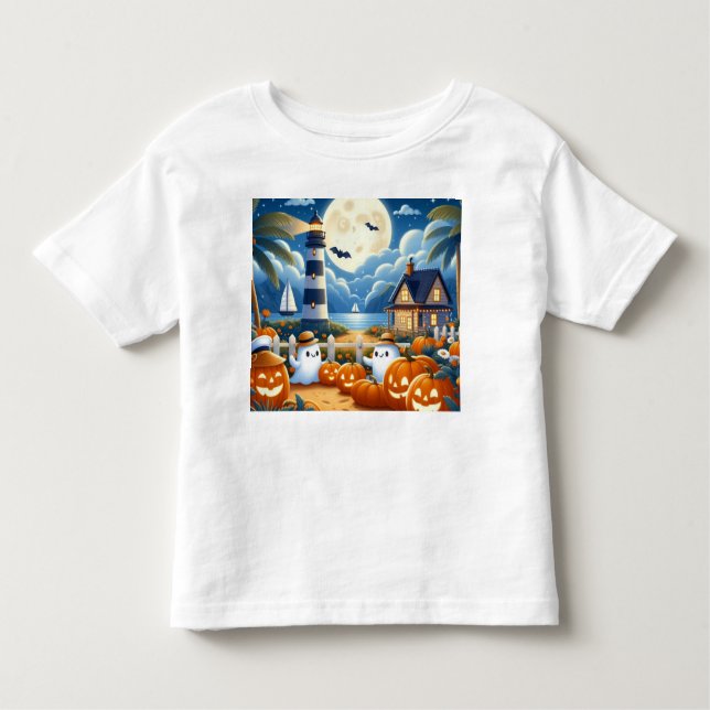 Camiseta De Bebé Fantasma/calabazas de Halloween de corte nautico/c (Anverso)