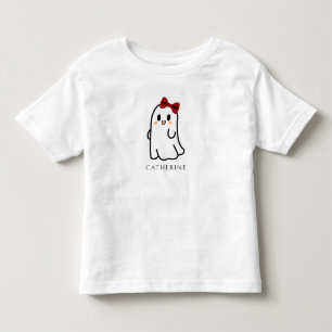 Camiseta De Bebé Fantasma Cuidada De Halloween Con Bow Rojo