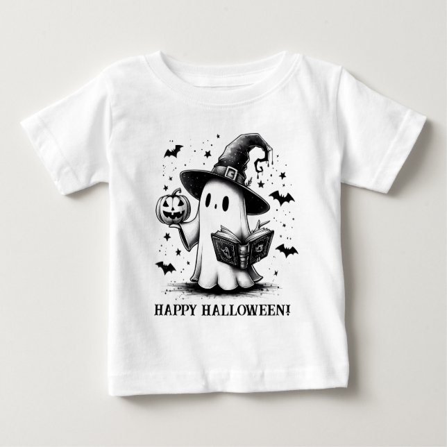 Camiseta De Bebé Fantasma de Halloween B & W Happy (Anverso)
