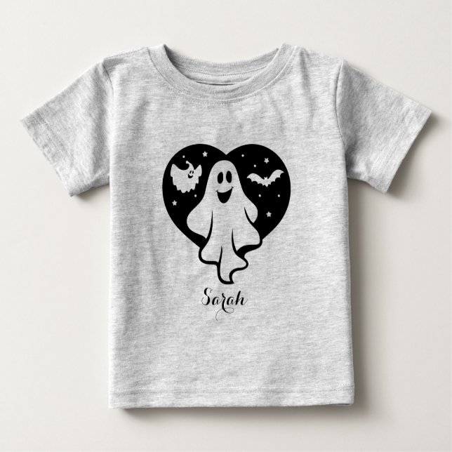 Camiseta De Bebé Fantasma De Halloween Con Corazón Y Barba (Anverso)