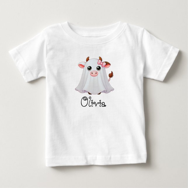 Camiseta De Bebé Fantasma De Vaca Cívica, Nombre Personalizado, Hal (Anverso)